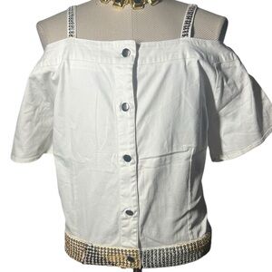 WHAT’S HOT 2 pc. White Skirt Set Gold Sequin Accents Size 22